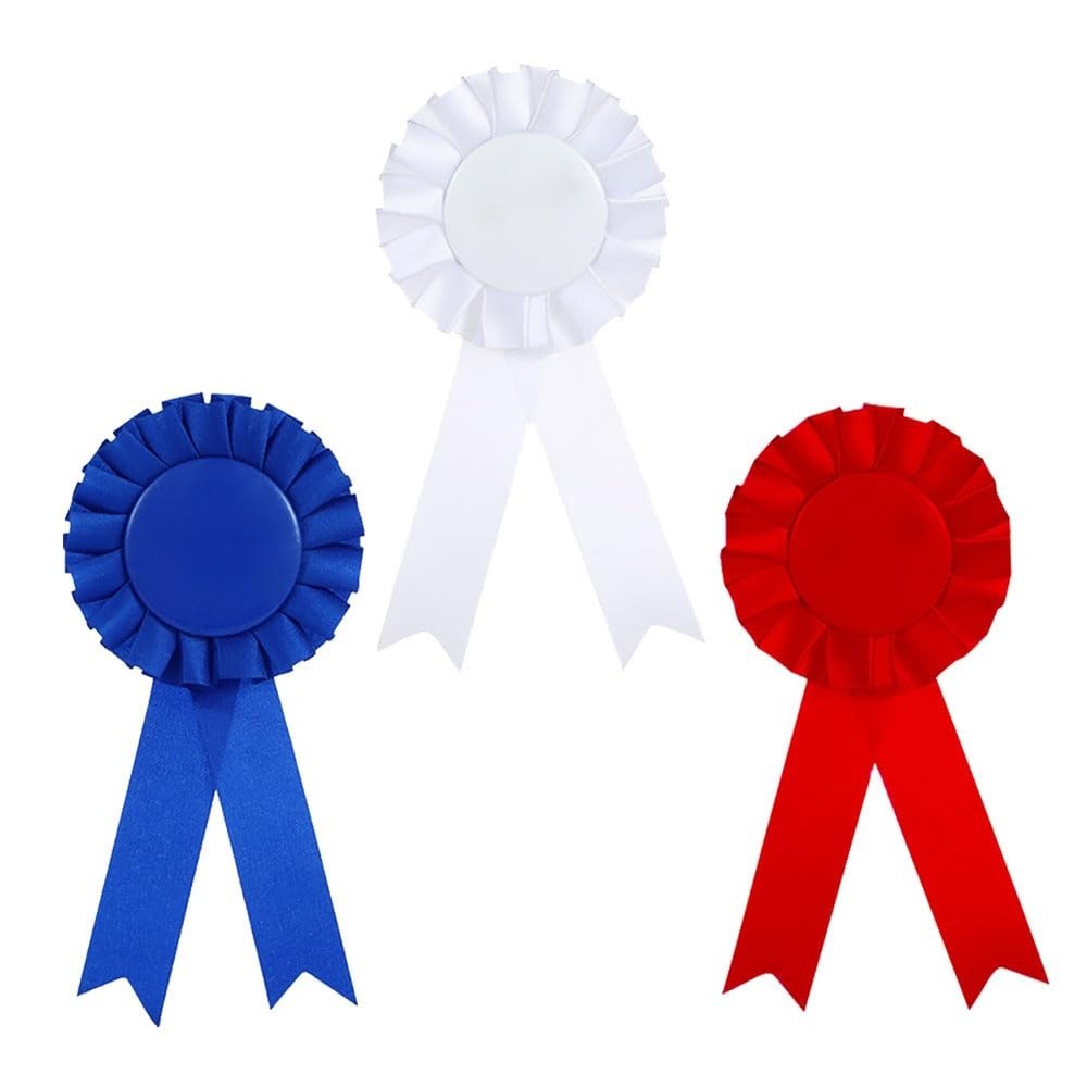 UUYYEO 3 Pcs Blank Rosette Award Ribbons Blue Red and White Prize Ribbons Mak…