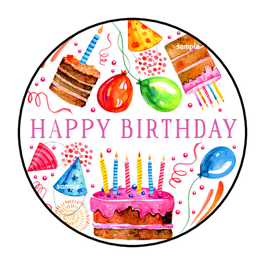 HAPPY BIRTHDAY CAKE SWEETS ENVELOPE SEALS STICKERS LABELS TAGS 1.5″ ROUND (30)