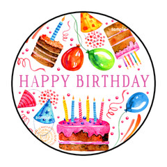 HAPPY BIRTHDAY CAKE SWEETS ENVELOPE SEALS STICKERS LABELS TAGS 1.5″ ROUND (30)