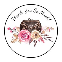30 1.5″ THANK YOU PURSE WREATH FAVOR LABELS ROUND STICKERS ENVELOPE SEALS