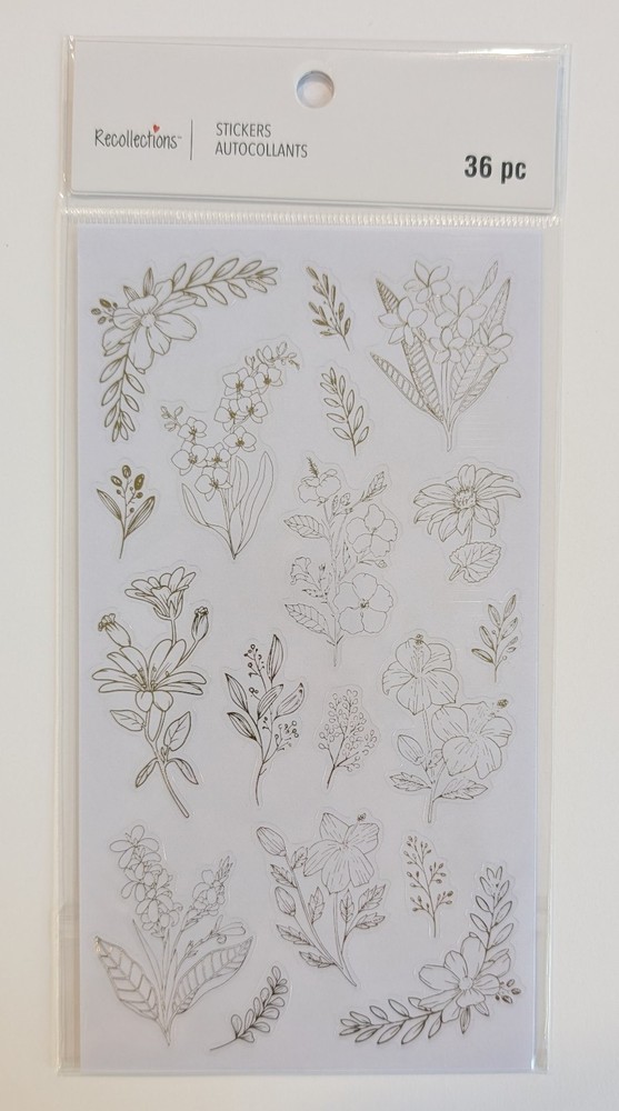 Gold Outline Flowers Clear Flat Scrapbooking Stickers By Recollections