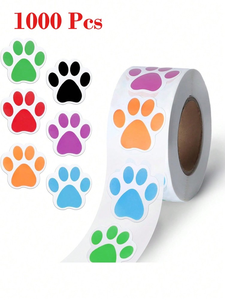 1000 Pcs Sticker Roll Dog Paw Print Design Semi Gloss Self Adhesive 2 Rolls