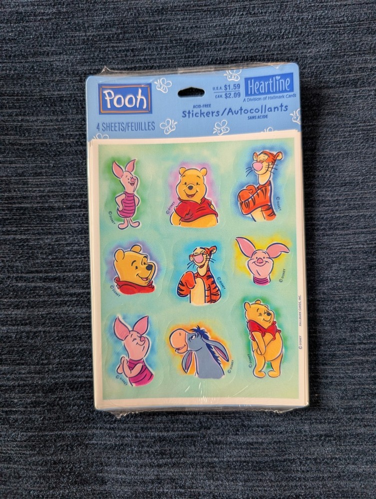 Vintage Winnie The Pooh Stickers 4 Sheets Sealed Old New Stock Tigger Eeyore 90s