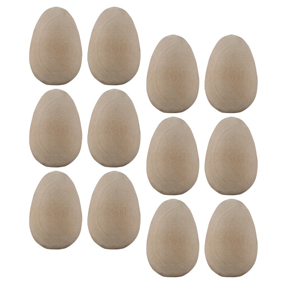 12Pcs Durable Wooden DIY Bird Egg Painting Toys Khaki Color for Craft Lovers