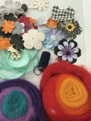 MixCraft Flower Embellishment Lot Paper Felt Fabric Crochet Appliques Scrapbook