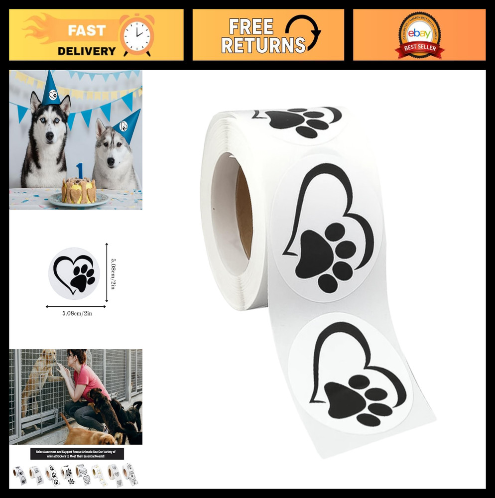 Heart-Shaped Paw Print Stickers for Animal Awareness – 250 Labels for Pet Lovers