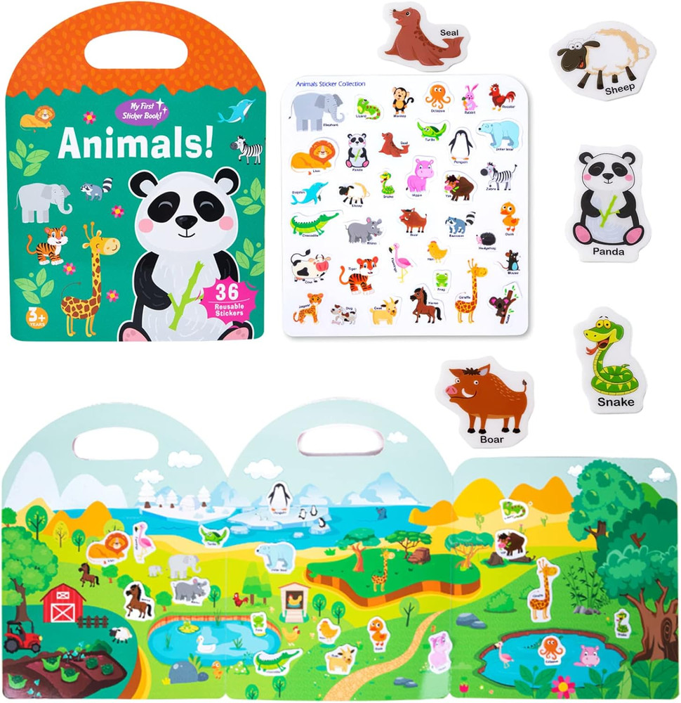 Jelly Reusable Sticker Books for Toddlers 1-3 2-4 Years, Portable Travel Toys St