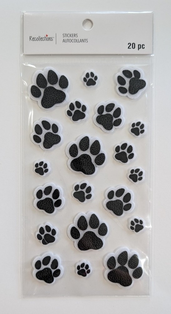 Black & White Paw Prints Dog Cat Pets Animals Scrapbook Stickers Recollections