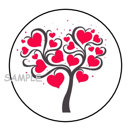 30 HEART TREE ENVELOPE SEALS LABELS STICKERS 1.5″ ROUND VALENTINES DAY LOVE GIFT