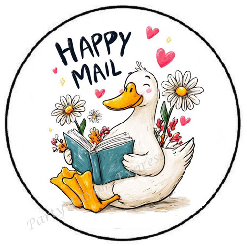 HAPPY MAIL DUCK READING A BOOK ENVELOPE SEALS LABELS STICKERS PARTY FAVORS