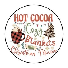 30 CHRISTMAS ENVELOPE SEALS LABELS STICKERS 1.5″ ROUND HOT COCOA BLANKETS MOVIES