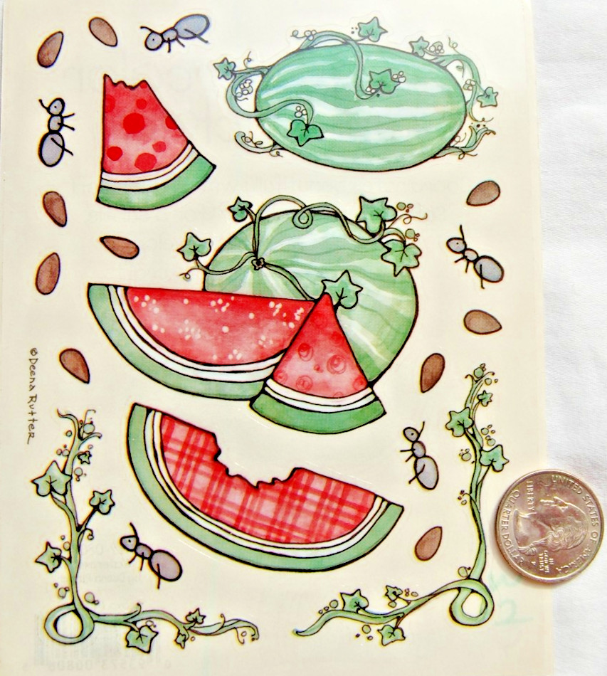 Provo Craft stickers watercolor fruit WATERMELON ants vine plaid design seeds