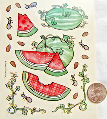 Provo Craft stickers watercolor fruit WATERMELON ants vine plaid design seeds
