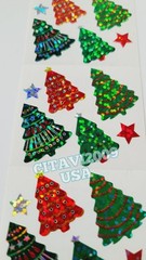 Jillson & Roberts HAMBLY STICKERS PRISMATIC GLITTER HOLIDAY CHRISTMAS TREES.