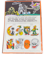 Puffy Halloween Stickers Vintage Made In Taiwan Witch Pumpkin Skull Cat