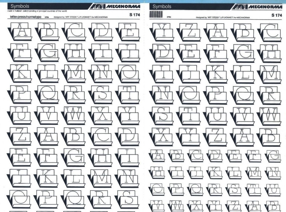 MECANORMA Dry Transfer Lettering Sheet, Letraset #538 SYMBOLS S174