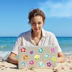 288Pcs Hibiscus Stickers Hawaiian Tropical Luau Stickers Hawaii Flower Self Adhe