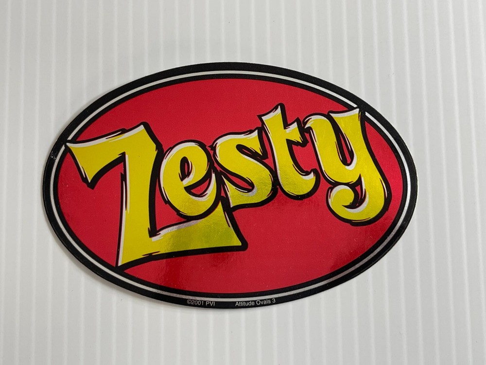 Vintage 2001 – «Zesty» – Shinny Holographic Oval Sticker (Measures 4 1/4 in)