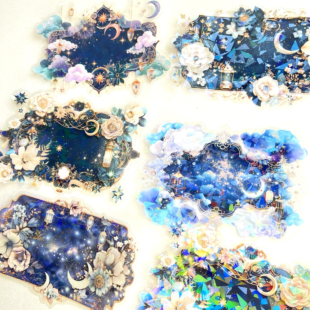 Holographic Moon Floral Stickers Collage Junk Journal Scrapbooking