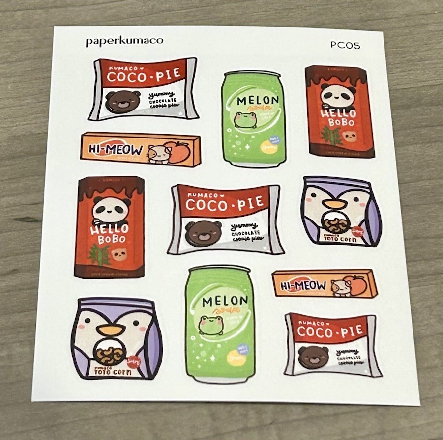 NEW PaperKumaCo “Snack Time” Sticker Sheet Paper Kuma Co PKC Stickers C