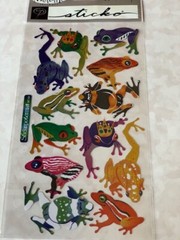 STICKO STICKERS GLITTERED METALLIC FROGGIES GLITTER FROGS MULTI-COLOR FROGS 12PC