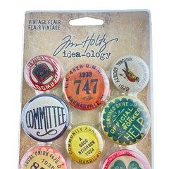 Tim Holtz Idea-ology Vintage Flair Buttons 12 Piece Metal Adornment Craft