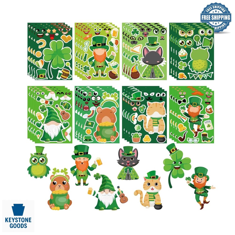 32 Sheets Irish St. Patrick’s Day Stickers Kit for Kids – DIY Art & Party Favors