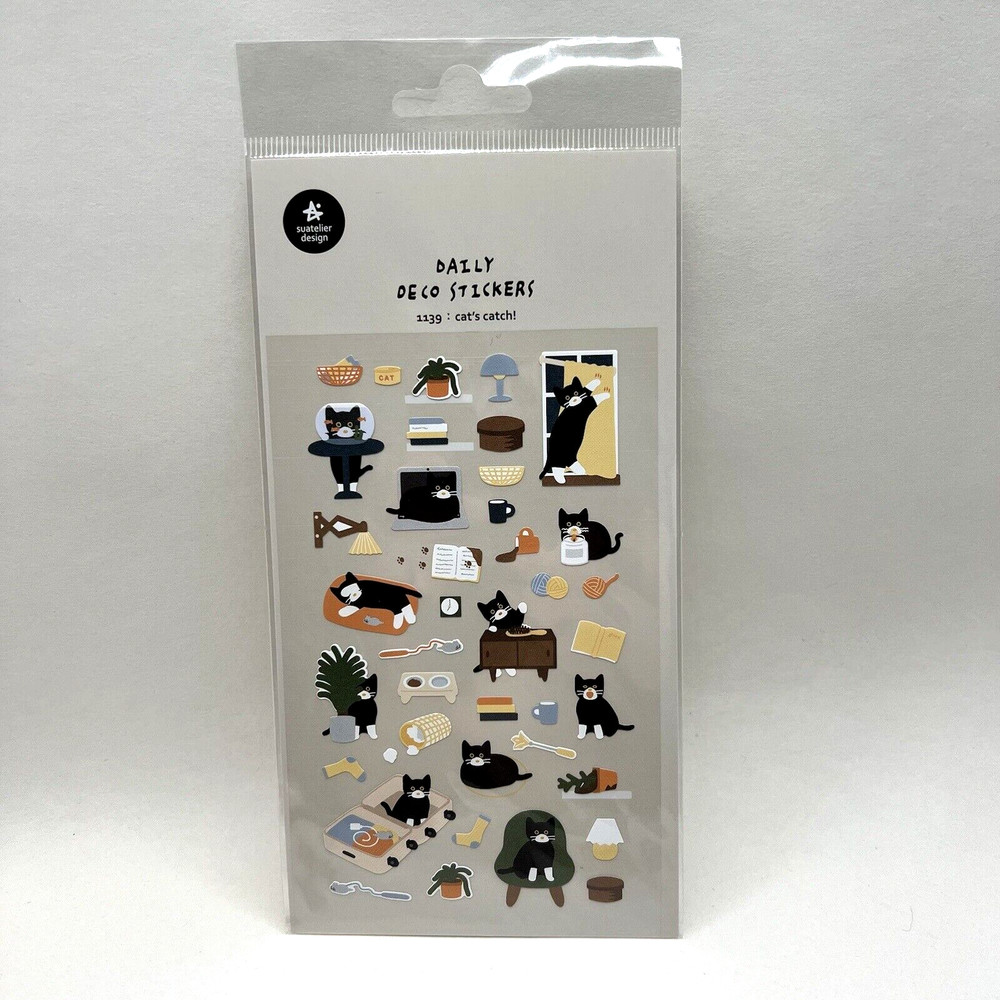Black White Cat Stickers Cat’s Catch Planner Scrapbooking Journal Card Making