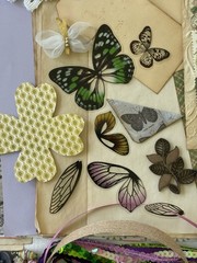 SUMMER BUTTERFLY GARDEN Junk Journal —HUGE VARIETY Paper Buttons Beads Ribbons
