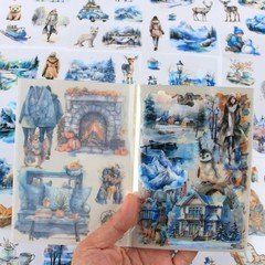 Winter Pre-Cut Journal Sticker Book for Junk Journaling, Transparent PET White S