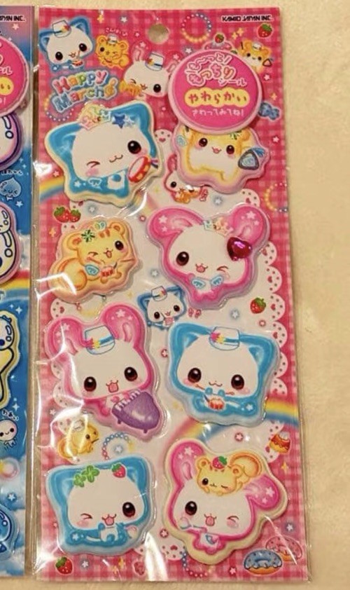 Kamio Japan Kawaii Happy March Rabbit Cat Extra Puffy Sticker Sheet