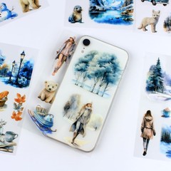 Winter Pre-Cut Journal Sticker Book for Junk Journaling, Transparent PET White S
