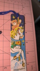 Vintage Bookmark Unicorn carousel Teddy bear Gold Embossed 1985 Antioch H616 80s