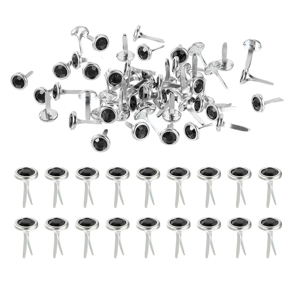 100 Pcs Paper Fasteners Mini Metal Rhinestone Fastener Black 0.5″x0.3″