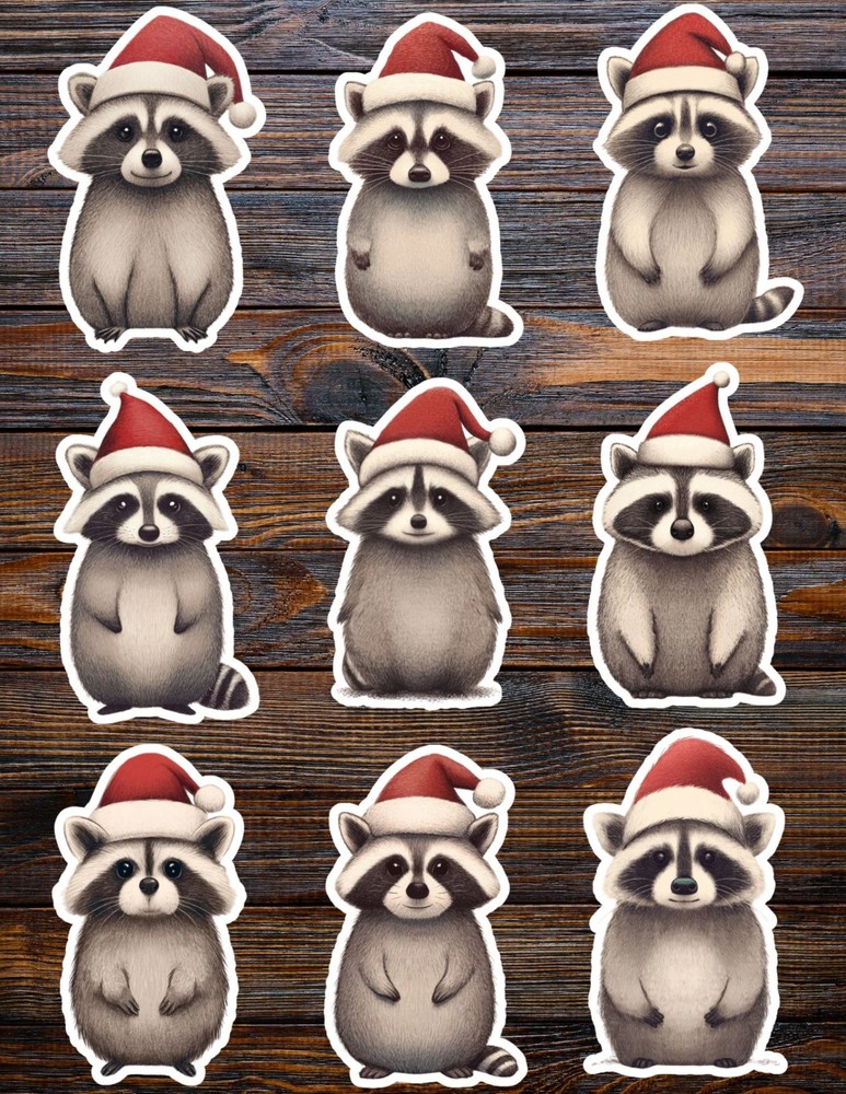 Santa Raccoon Die Cut Vinyl Stickers Scrapbooking Laptop Waterbottle