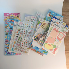 Daiso Korea 16pcs Kawaii Sticker Set Fruit, Animal,Emoji, Dinosaur, Dessert,Doll