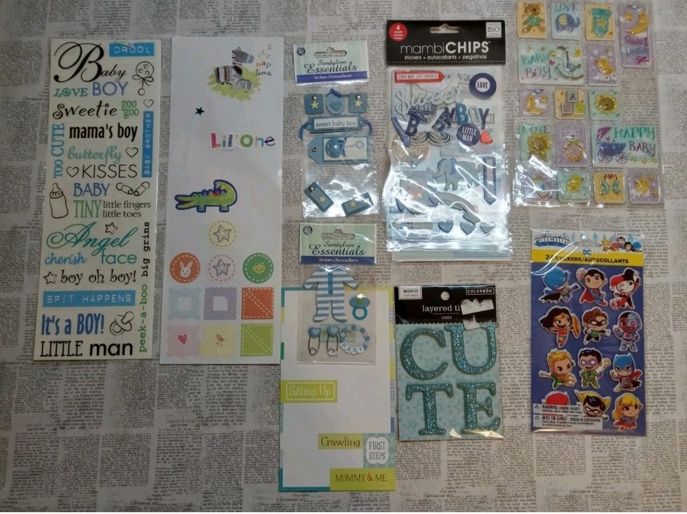 Baby Boy Scrapbooking Stickers New & Used Lot of 9 Cute Batman Sweet Baby Boy