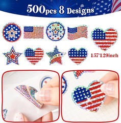 500 Holographic American Flag Star Stickers Self-Adhesive for 4Th of July Crafts