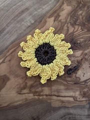 Crochet Flower Sunflower Applique Embellishment Brown Yellow 3 Pcs