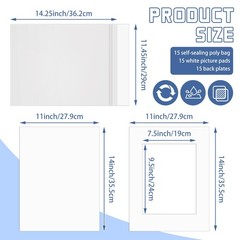 VOKOY 15 Set 11×14 White Picture Mats with Backing Boards and Bags for 8×10 P…