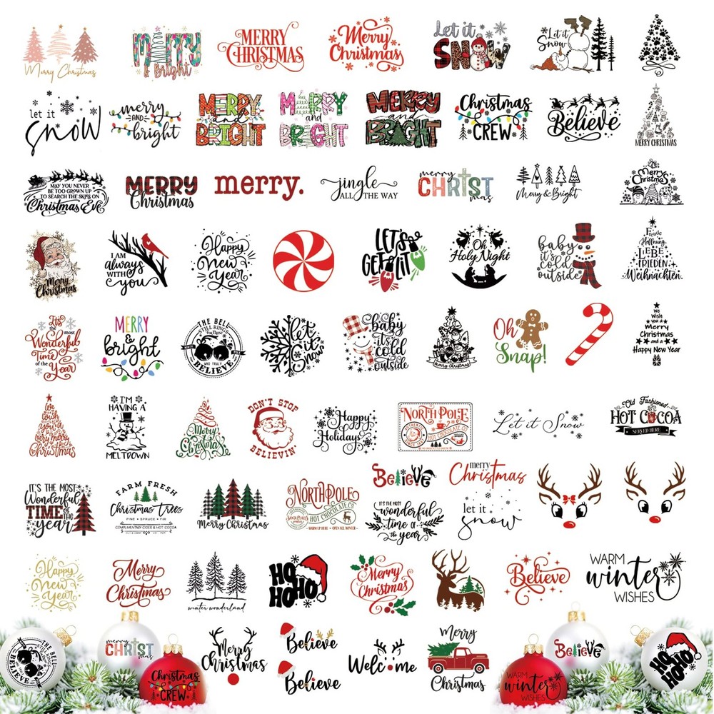 71Pcs Christmas Word Decals Rub on Transfer Stickers for Crafts Vinyl Waterpr…