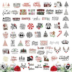 71Pcs Christmas Word Decals Rub on Transfer Stickers for Crafts Vinyl Waterpr…