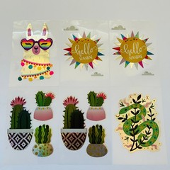 Vintage Y2K Retro Die Cut Prism Glitter Foil Decals CACTI SNAKE LLAMA SUNSHINE