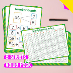 8 Packs Number Bond Whiteboards,Double Sided Dry Erase 1-12 Multiplication Chart