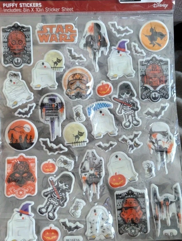 Star Wars Halloween Puffy Stickers Disney 8×10 Sheet Ghost R2-D2 Vader Pumpkin