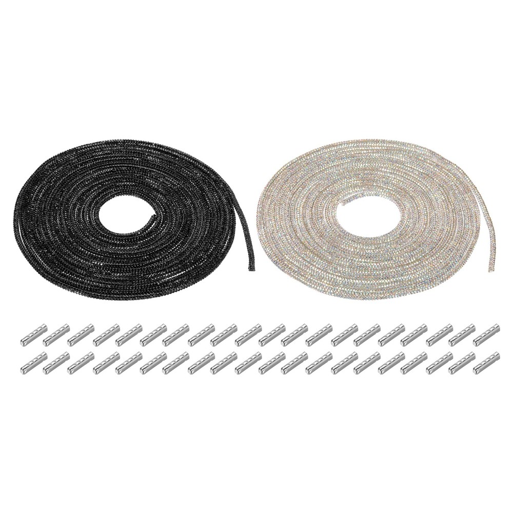 2Pcs 4mm x 5m Rhinestone Rope Crystal String Gold White+Black