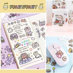 Kawaii Stickers Set (100 Sheets) – Cute PET Transparent Cartoon Animal Flower De