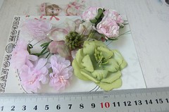 PINK Tones & GREEN 5 Styles 9 Paper & Silk Flowers 30-65mm across VC4