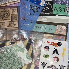 Craft Lot. Scrapbk New Stencils Stickers Stamps. Colorful Paper Sheets/square.