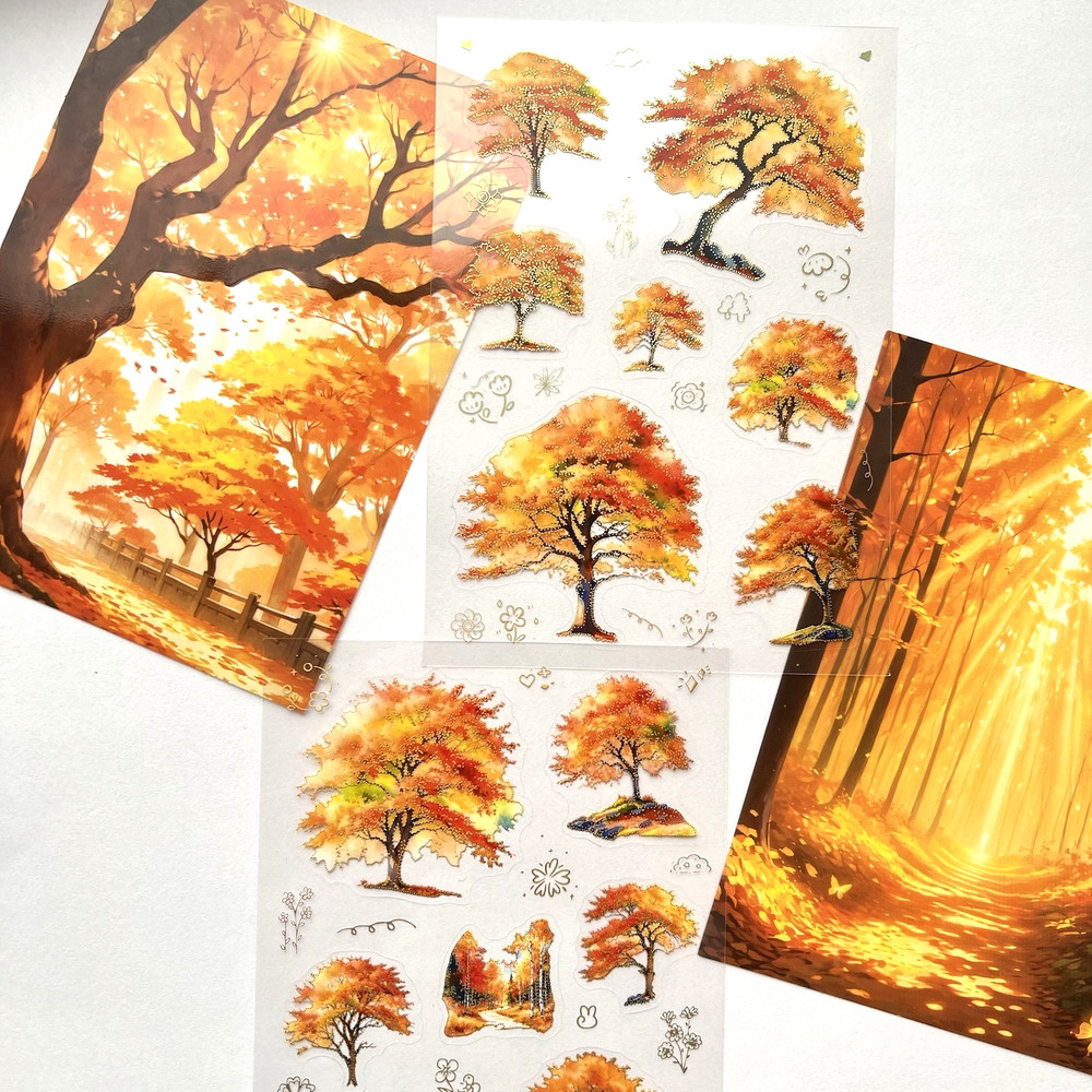 Autumn Background Stickers Trees Scrapbooking Junk Journaling Cards